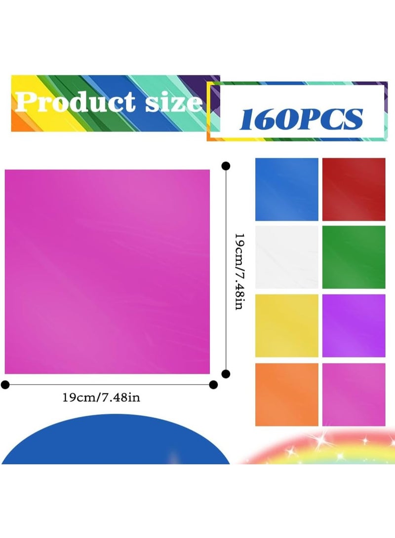 Cellophane Wrap, 160pcs Cellophane Sheets, 8 Multi-Colors Colored Cellophane, 7.5x7.5 Inch Transparent Colored Plastic Wrap, Colored Cellophane Wrap for Christmas Valentine DIY Arts Crafts Decorations - Image 3